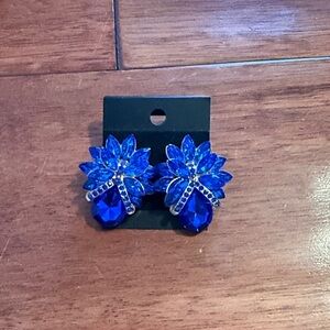Elegant Large Royal Blue Teardrop Bouquet Cocktail Stud Earrings Oversized